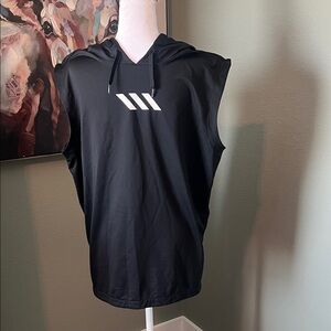 adidas Black Sleeveless Hooded Tank with White Three-Stripe Logo